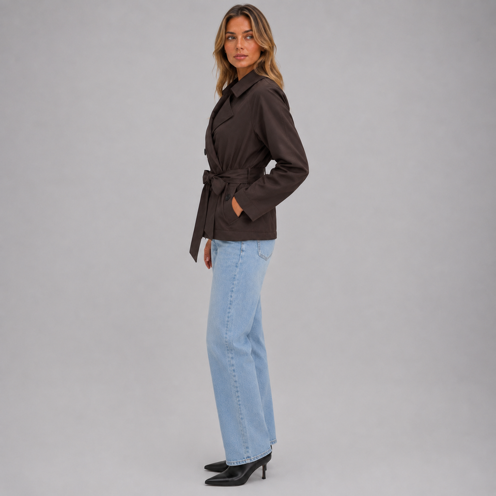 Women's cropped trench coat with tie waist - view 3