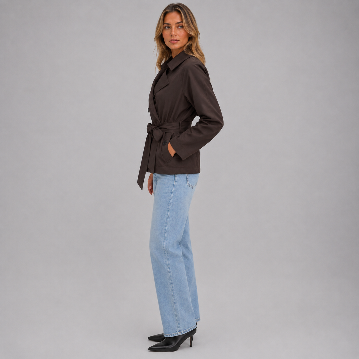 Women's cropped trench coat with tie waist - view 3