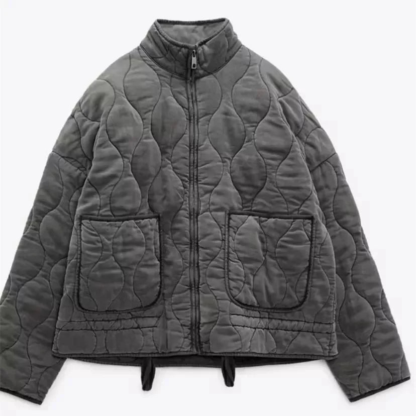 Women's quilted jacket with high collar and patch pockets - view 7