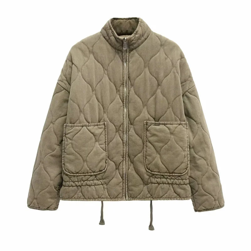 Women's quilted jacket with high collar and patch pockets - view 9