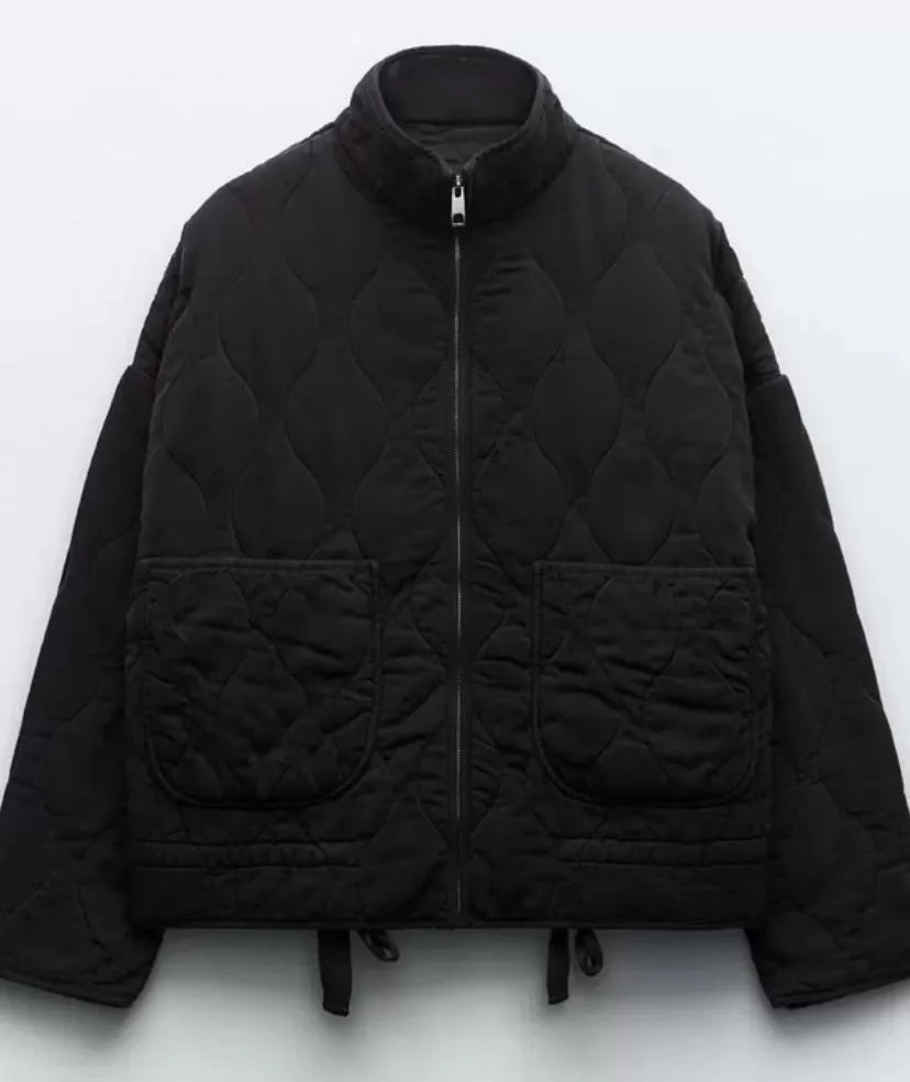 Women's quilted jacket with high collar and patch pockets - view 8