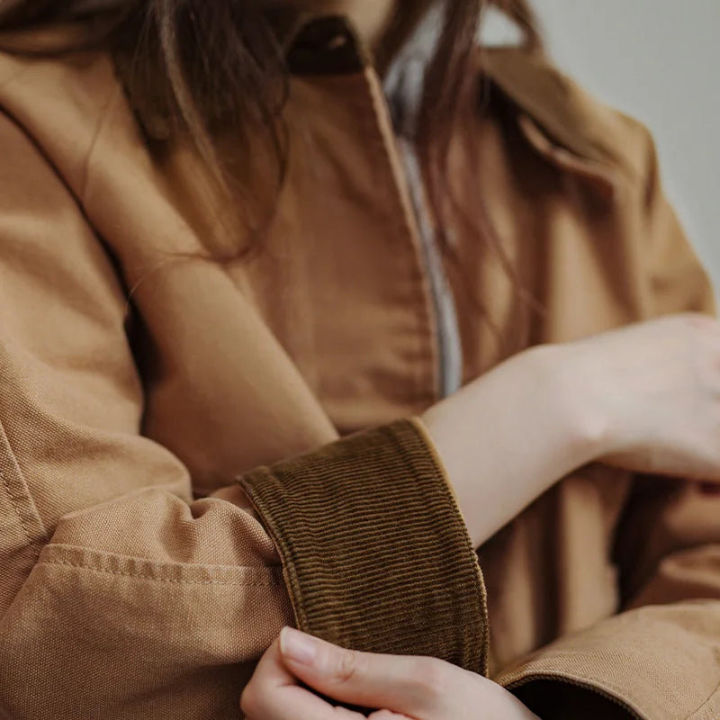 Women's barn jacket with corduroy collar and utility pockets - view 5