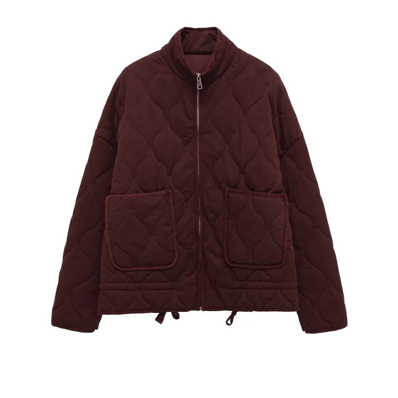 Women's quilted jacket with high collar and patch pockets - view 10