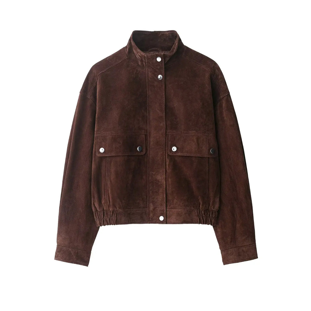 Women's suede-look cropped snap-front jacket - view 3