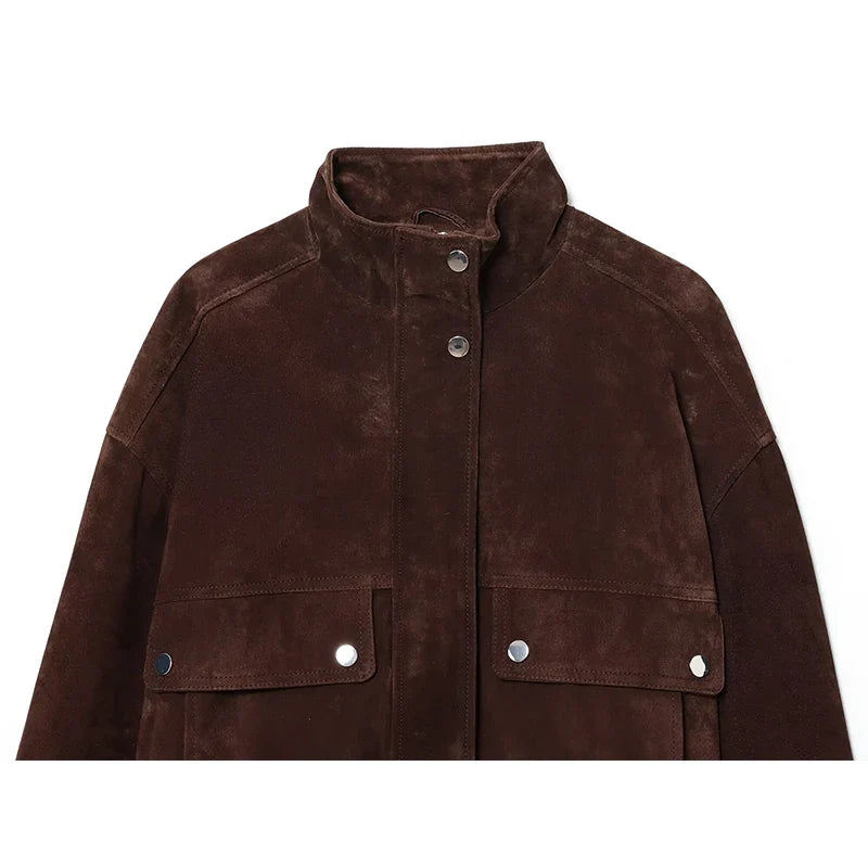 Women's suede-look cropped snap-front jacket - view 5