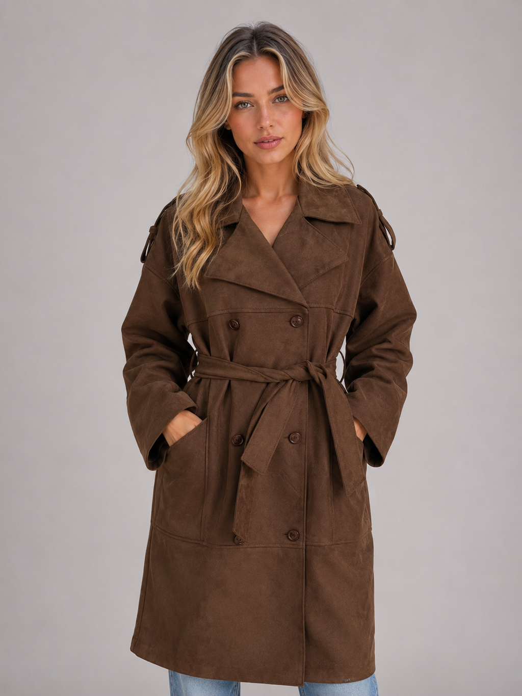 Women's suede-look belted trench coat