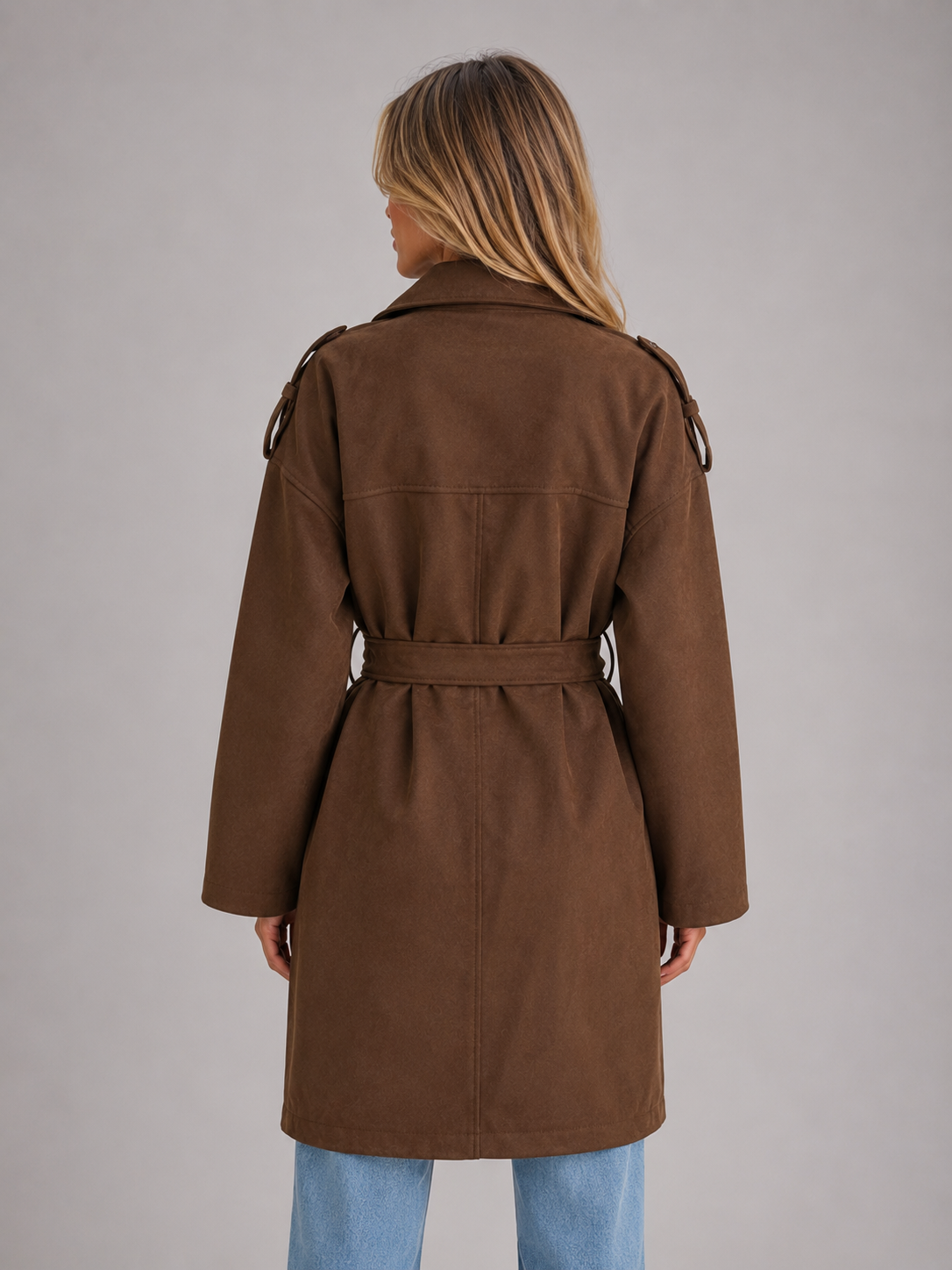 Women's suede-look belted trench coat - view 2