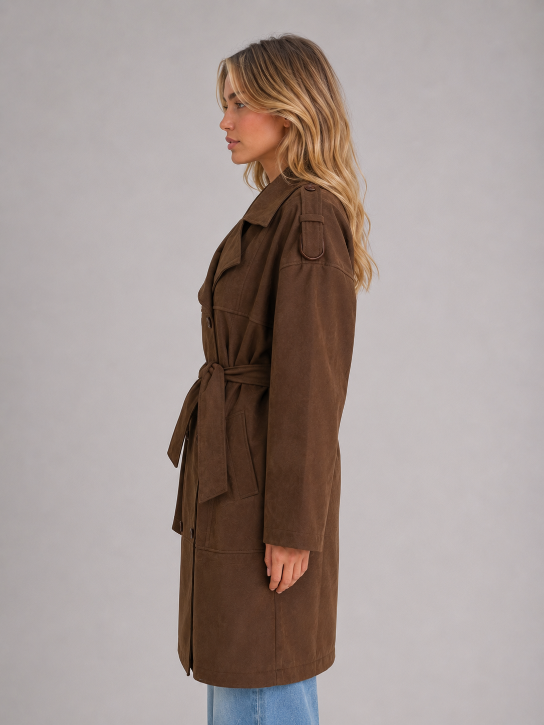 Women's suede-look belted trench coat - view 3