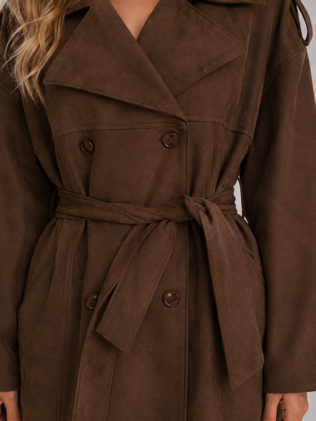 Women's suede-look belted trench coat - view 4