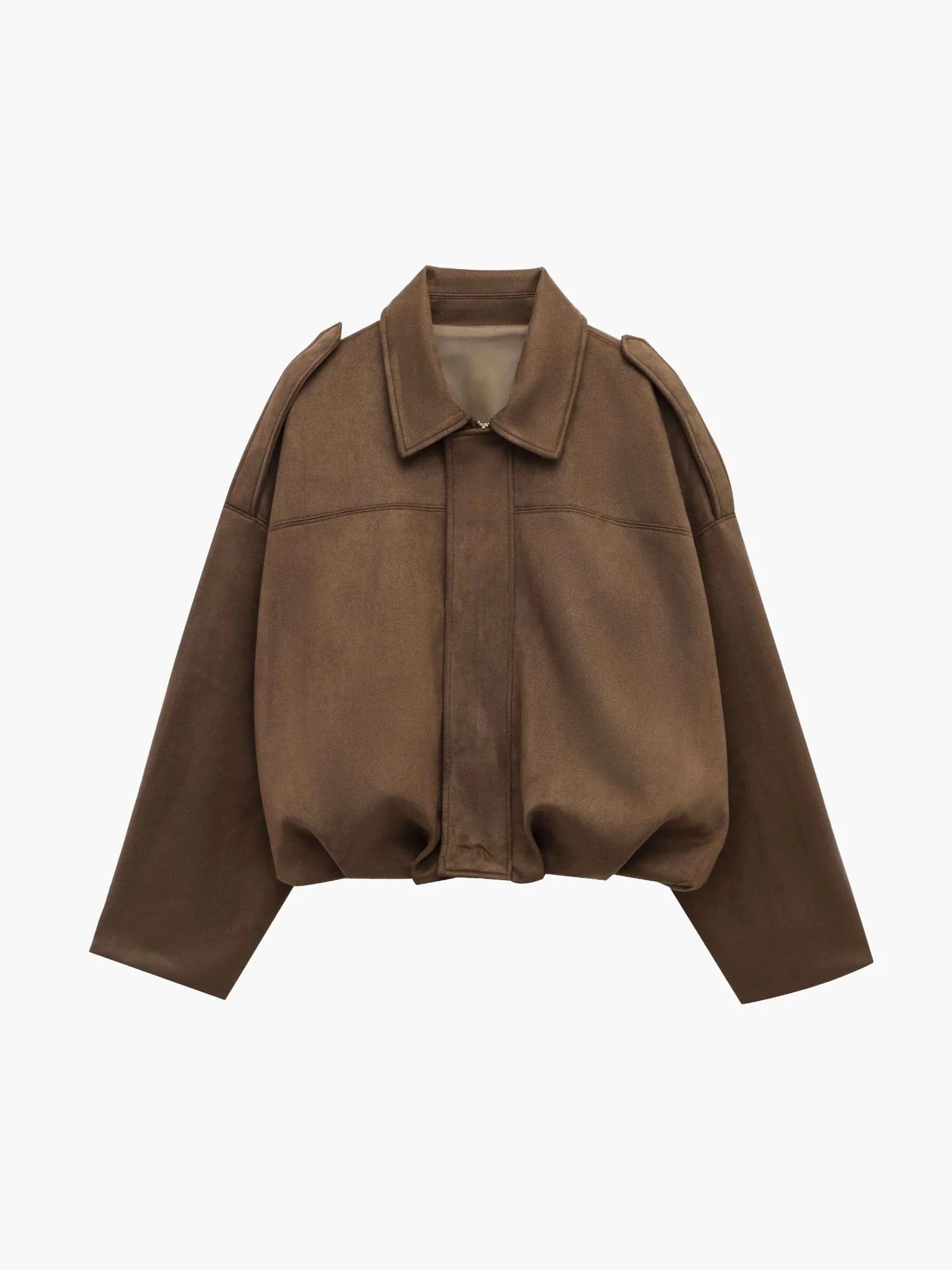 Women's faux suede bomber jacket with fold-over collar - view 5