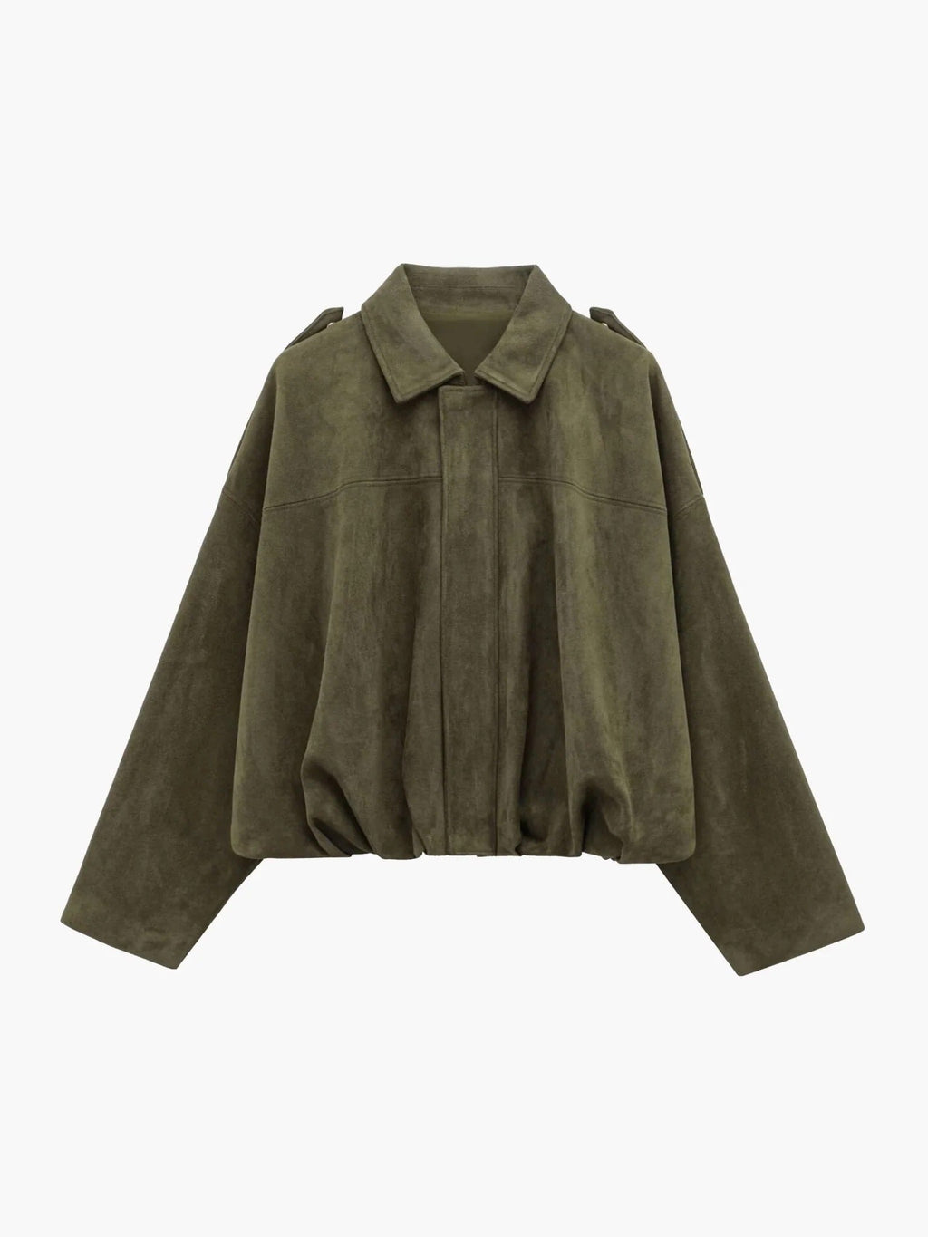 Women's faux suede bomber jacket with fold-over collar - view 2