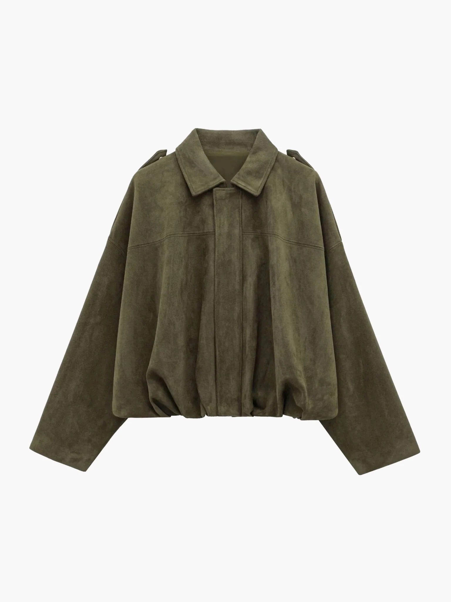 Women's faux suede bomber jacket with fold-over collar - view 2